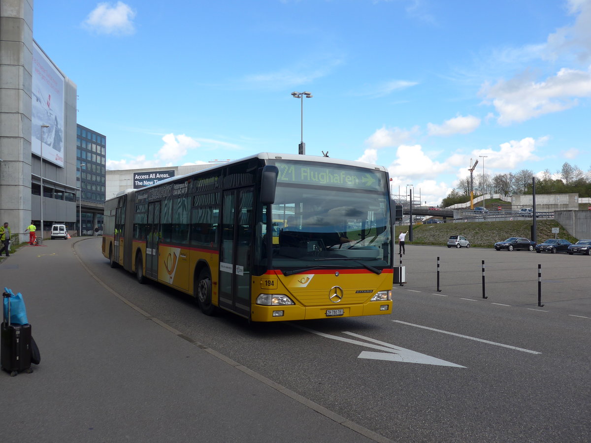 (170'035) - PostAuto Zrich - Nr. 194/ZH 780'781 - Mercedes (ex Nr. 27) am 14. April 2016 in Zrich, Flughafen
 