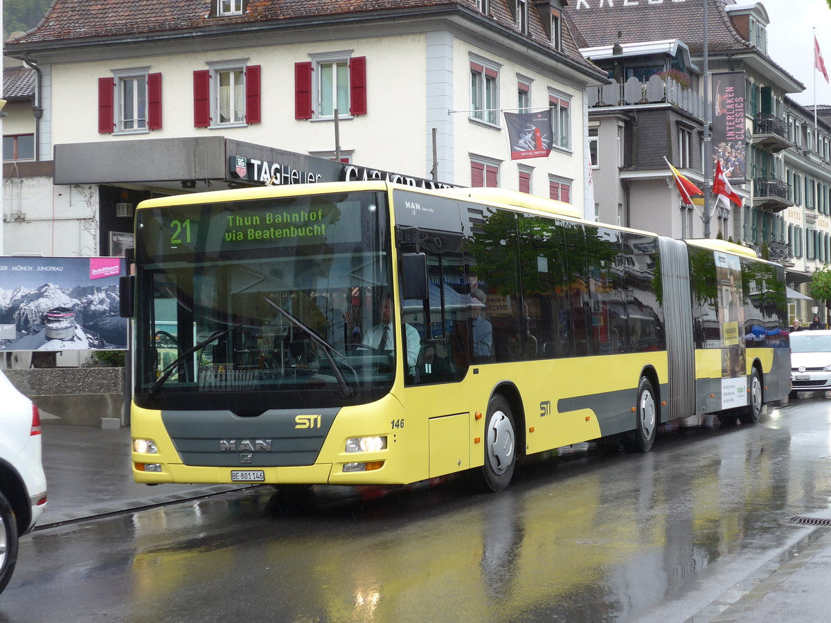 (170'328) - STI Thun - Nr. 146/BE 801'146 - MAN am 1. Mai 2016 in Interlaken, Bahnhofstrasse