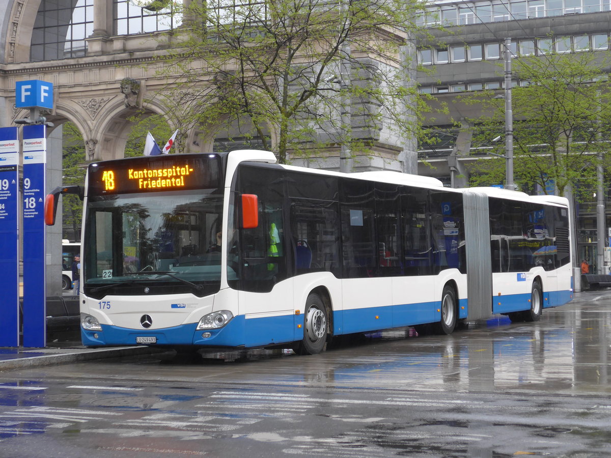 (170'876) - VBL Luzern - Nr. 175/LU 249'493 - Mercedes am 14. Mai 2016 beim Bahnhof Luzern