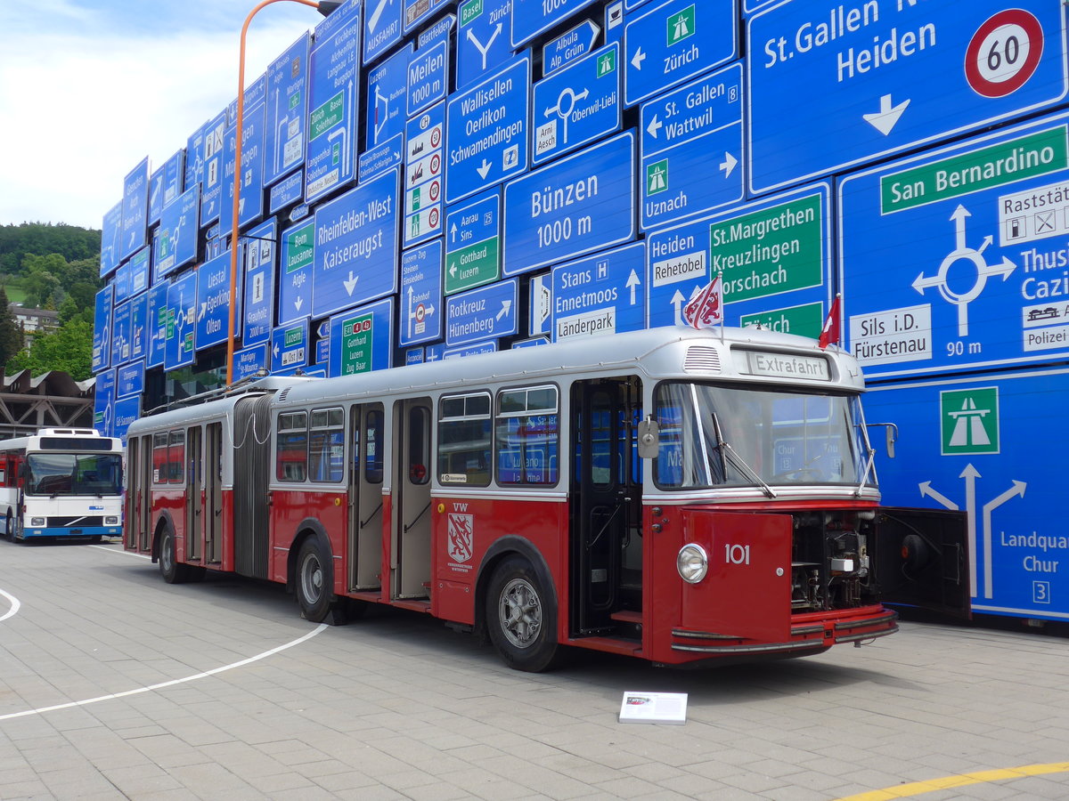 (171'329) - VW Winterthur - Nr. 101 - FBW/SWS Gelenktrolleybus am 22. Mai 2016 in Luzern, Verkehrshaus