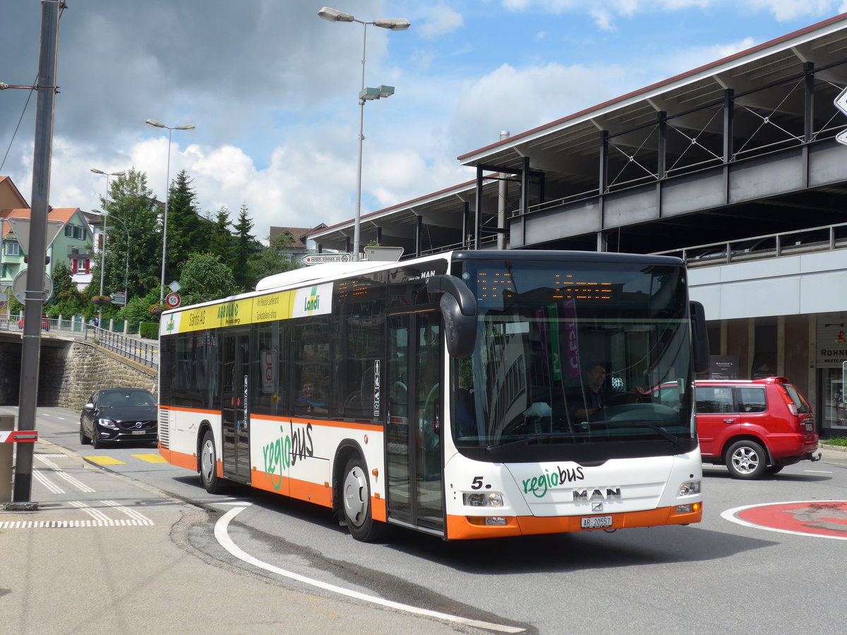 (172'579) - VBH Herisau - Nr. 5/AR 20'557 - MAN am 27. Juni 2016 beim Bahnhof Herisau