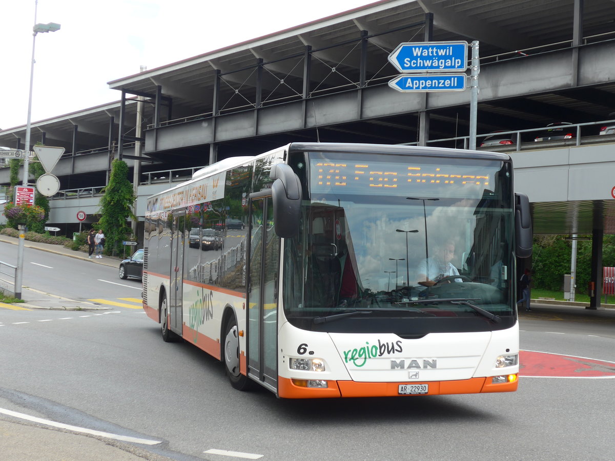 (172'587) - VBH Herisau - Nr. 6/AR 22'930 - MAN am 27. Juni 2016 beim Bahnhof Herisau