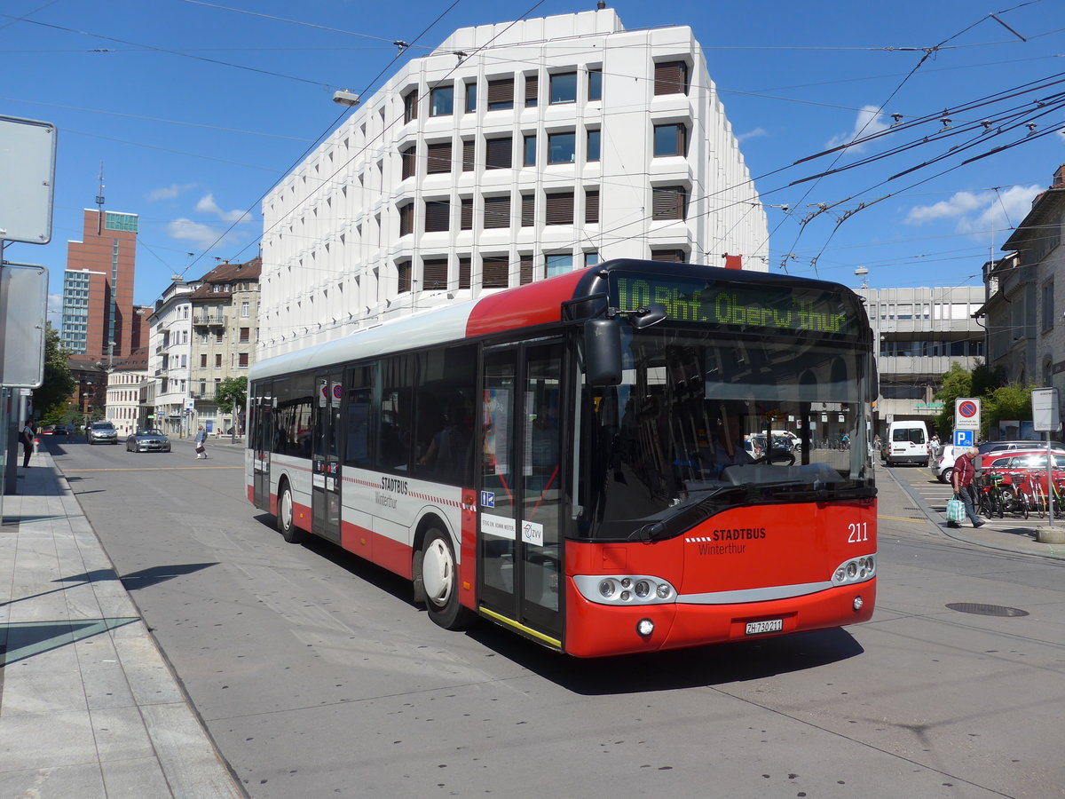 (172'678) - SW Winterthur - Nr. 211/ZH 730'211 - Solaris am 27. Juni 2016 beim Hauptbahnhof Winterthur