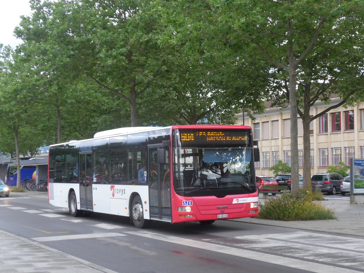 (172'884) - TRAVYS Yverdon - VD 388'206 - MAN am 13. Juli 2016 beim Bahnhof Yverdon