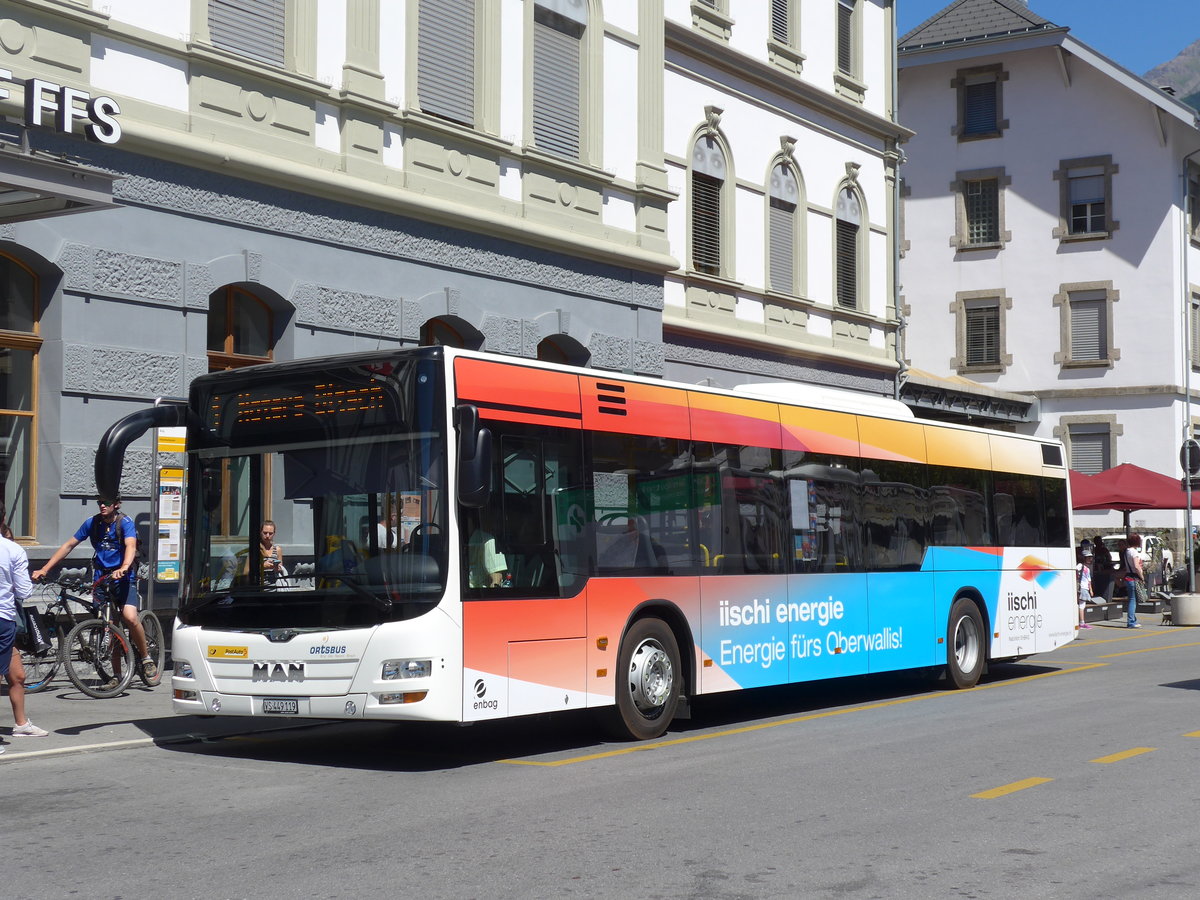 (173'665) - PostAuto Wallis - VS 449'119 - MAN am 7. August 2016 beim Bahnhof Brig