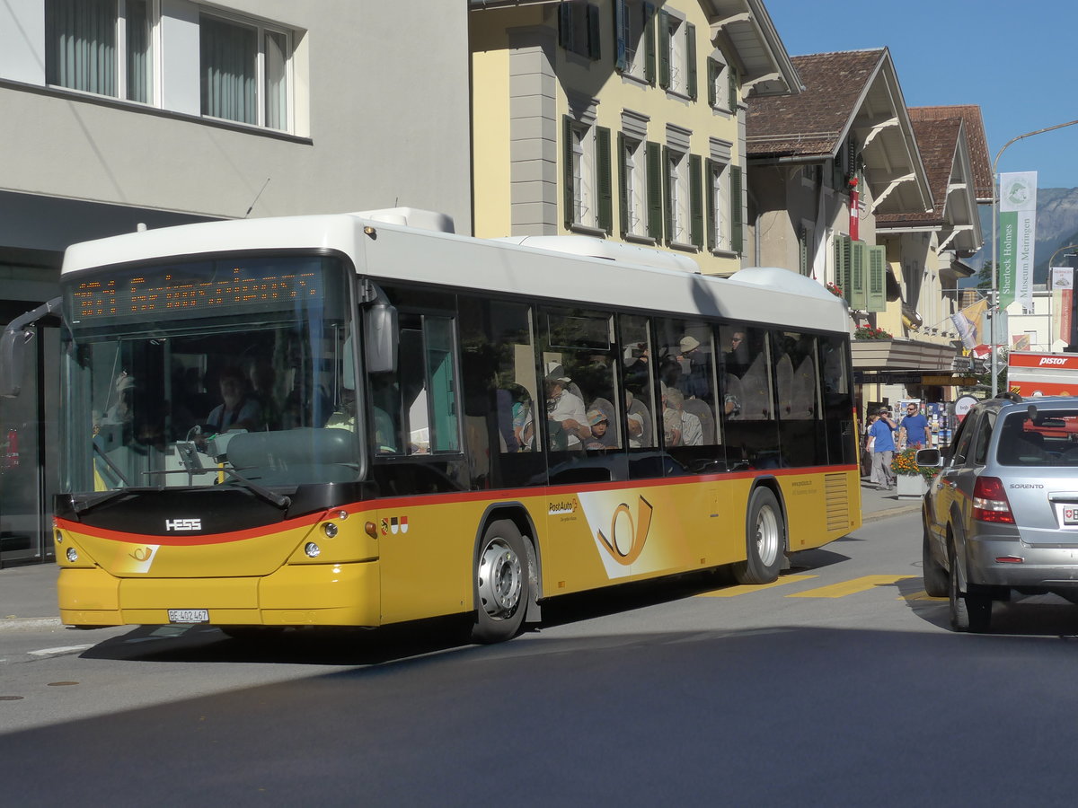 (173'710) - AVG Meiringen - Nr. 67/BE 402'467 - Scania/Hess (ex Nr. 76; ex Steiner, Messen) am 8. August 2016 in Meiringen, Casino Platz