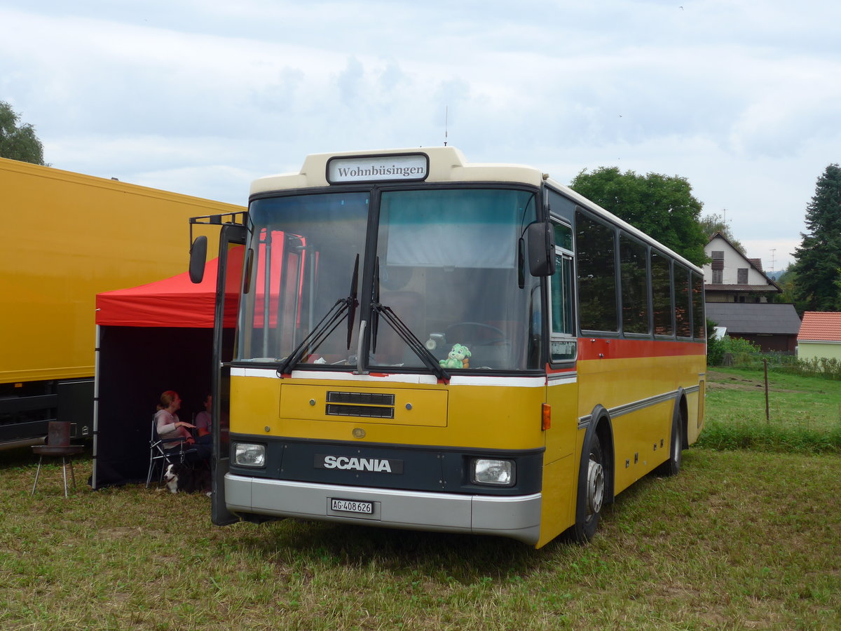 (173'955) - Aus der Schweiz: Schneller, Mgenwil - AG 408'626 - Scania/Hess (ex Dubuis, Savise) am 20. August 2016 in Bsingen, Bahnhof