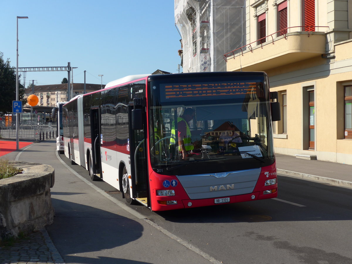 (174'400) - TRAVYS Yverdon - Nr. 301/VD 1321 - MAN am 28. August 2016 beim Bahnhof Payerne