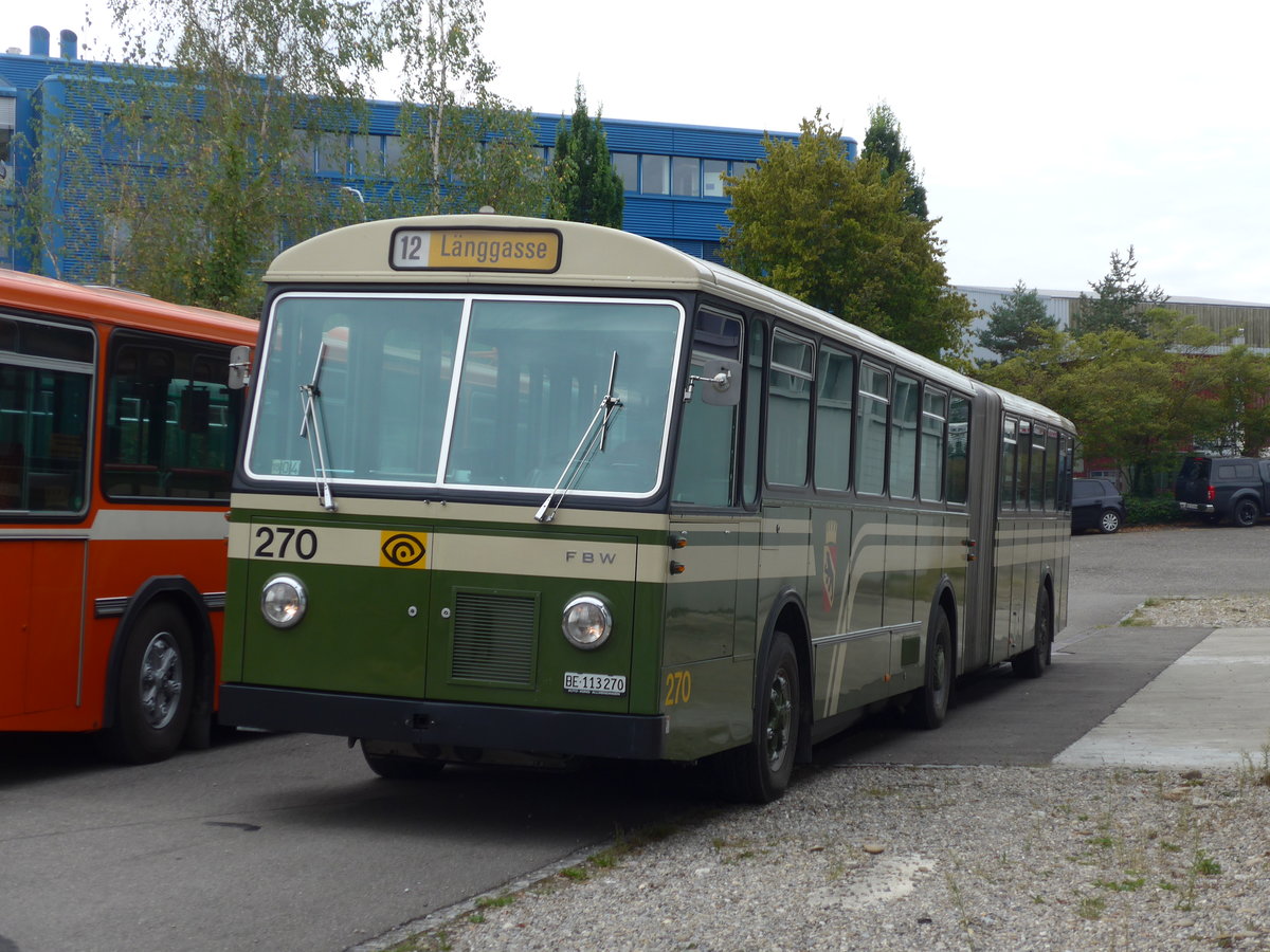 (174'493) - SVB Bern (TVB) - Nr. 270/BE 113'270 - FBW/SWS-Gangloff am 4. September 2016 in Aarberg, Halle TVB