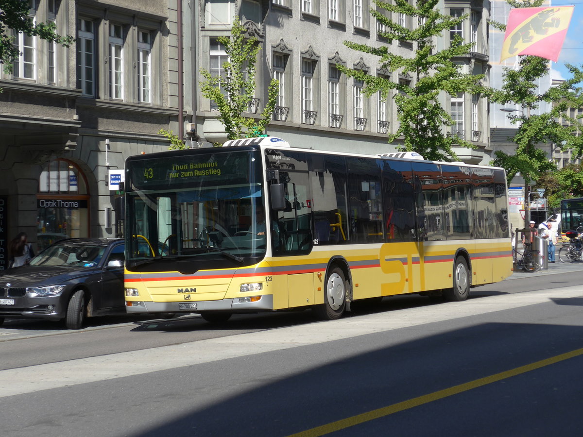 (174'655) - STI Thun - Nr. 123/BE 700'123 - MAN am 6. September 2016 in Thun, Bahnhofstrasse