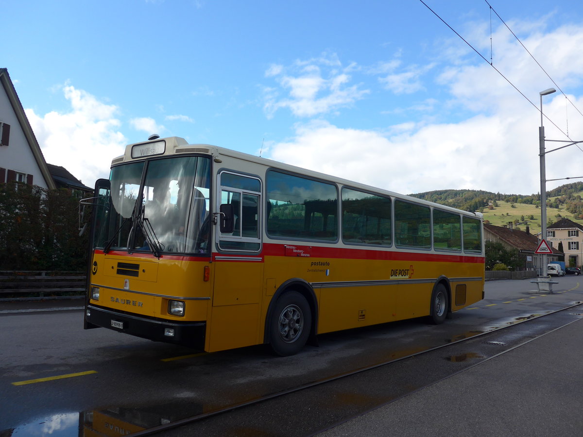 (175'375) - Amstein, Willisau - LU 90'998 U - Saurer/R&J (ex Thepra, Stans Nr. 17; ex Gowa, Stans Nr. 17) am 2. Oktober 2016 beim Bahnhof Glovelier