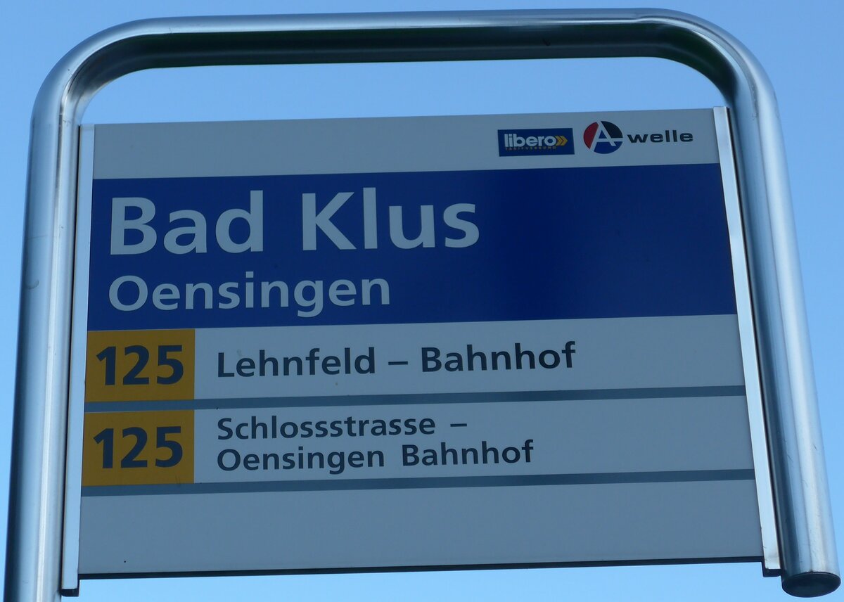 (175'407) - A-welle/PostAuto-Haltestellenschild - Oensingen, Bad Klus - am 2. Oktober 2016