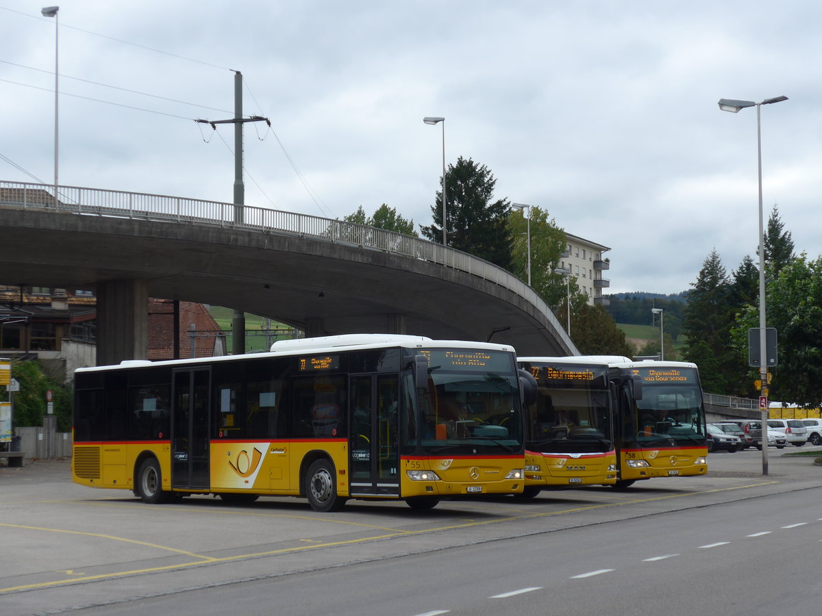 (175'452) - CarPostal Ouest - Nr. 55/JU 12'308 - Mercedes (ex Stucki, Porrentruy Nr. 26) am 7. Oktober 2016 beim Bahnhof Porrentruy