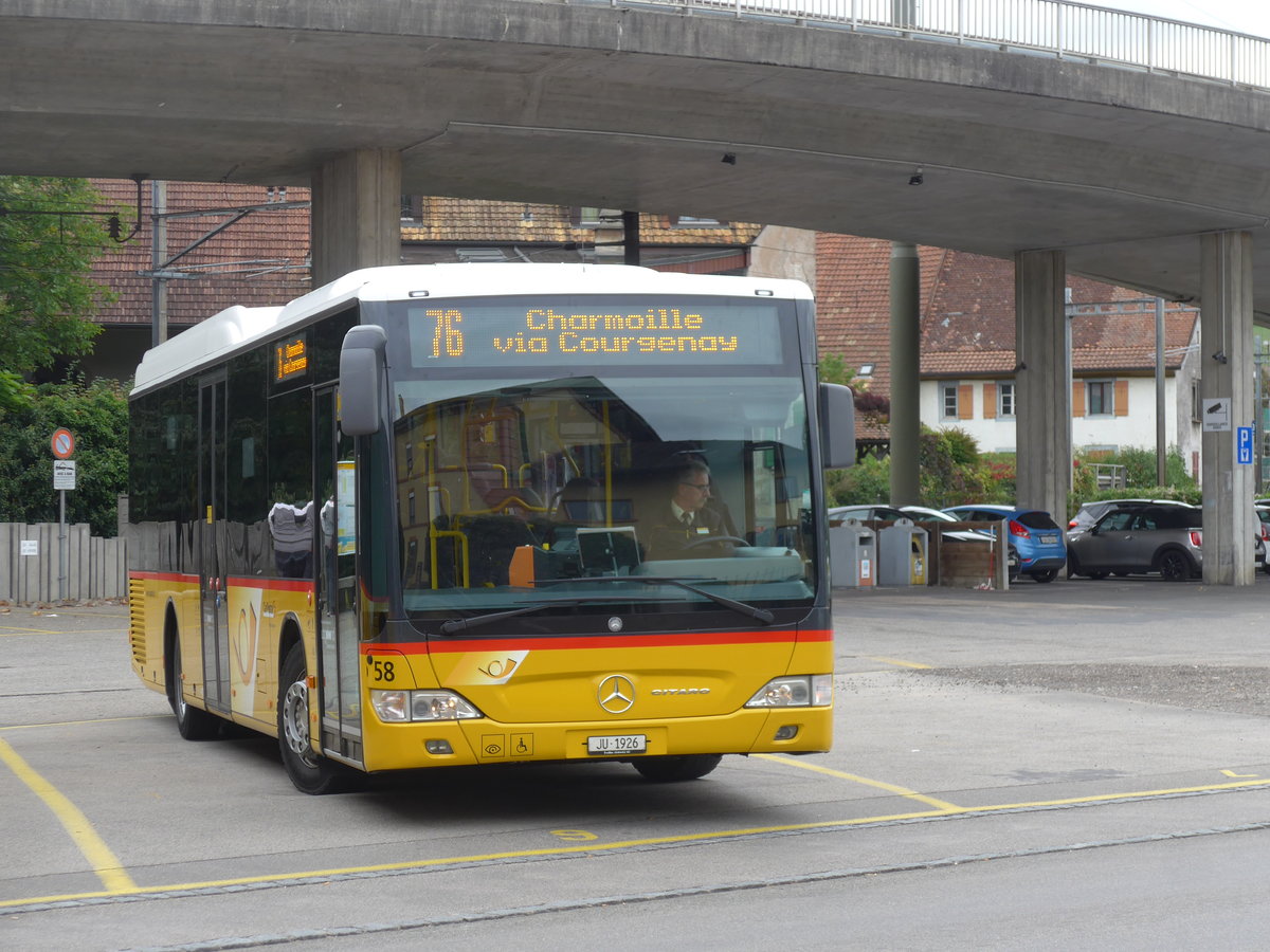 (175'454) - CarPostal Ouest - Nr. 58/JU 1926 - Mercedes (ex Stucki, Porrentruy Nr. 14) am 7. Oktober 2016 beim Bahnhof Porrentruy