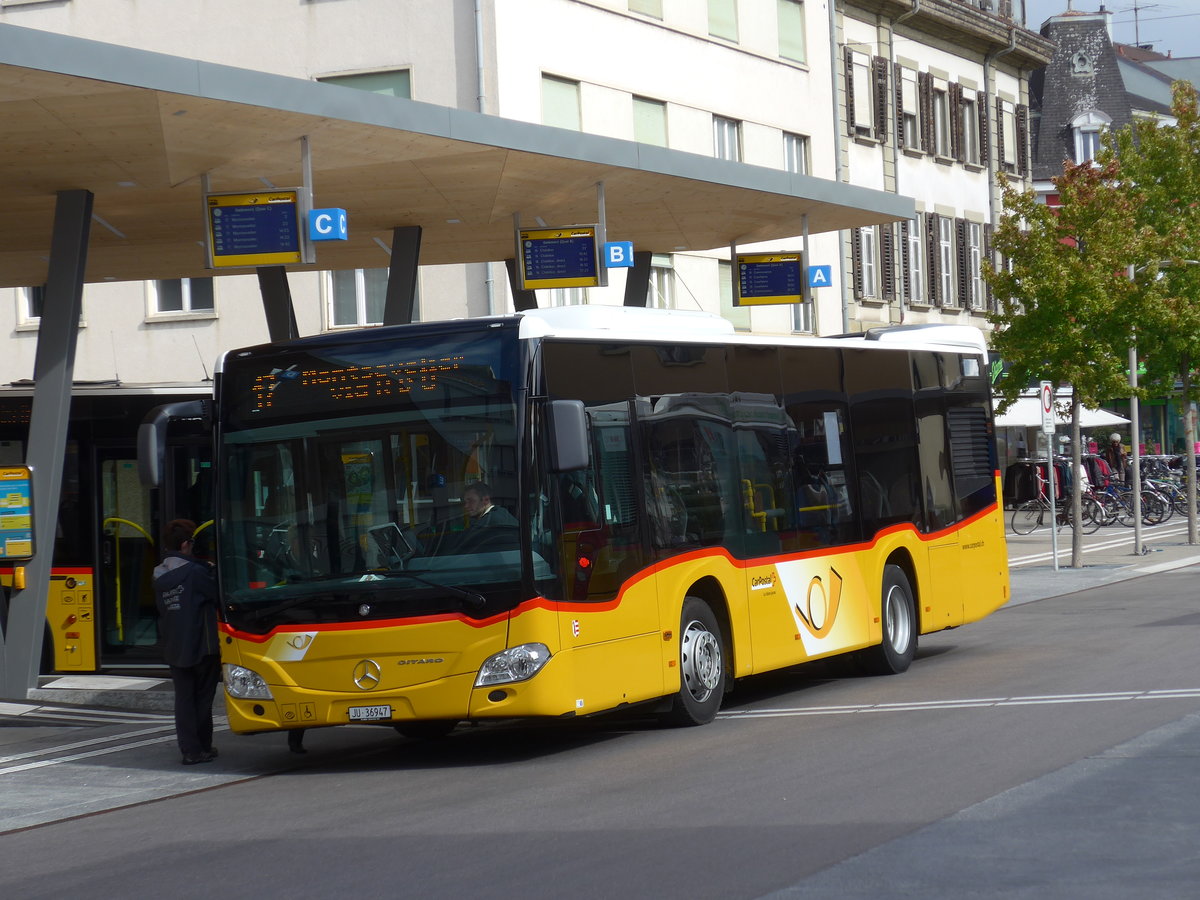 (175'499) - CarPostal Ouest - Nr. 6/JU 36'947 - Mercedes am 7. Oktober 2016 beim Bahnhof Delmont