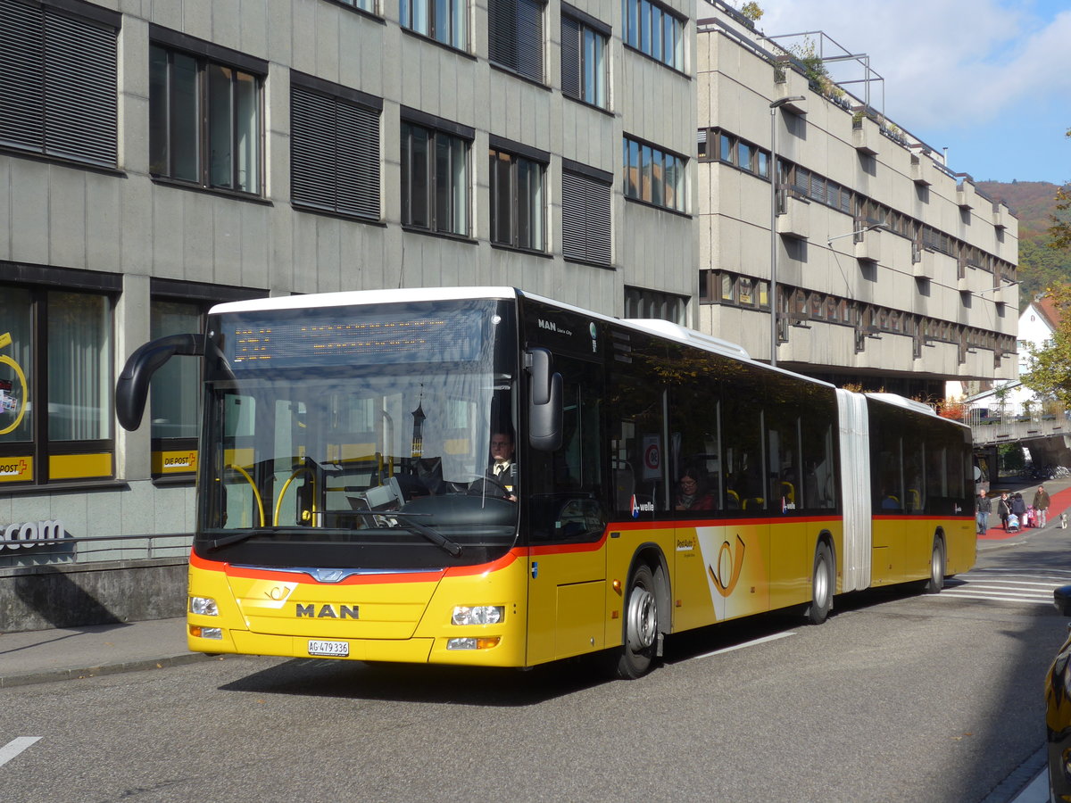 (176'246) - PostAuto Nordschweiz - AG 479'336 - MAN am 22. Oktober 2016 beim Bahnhof Baden