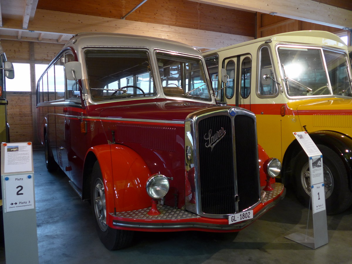 (176'299) - Biegger, Uster - Nr. 2/GL 1802 - Saurer/Lauber (ex Tlverbier, Verbier Nr. 2; ex Werkbus; ex Rey, Ayent) am 23. Oktober 2016 in Ziegelbrcke, Museum