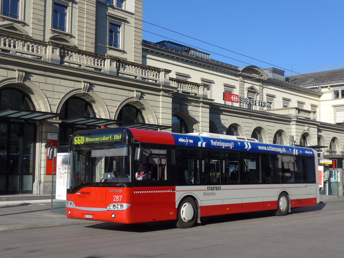 (176'774) - SW Winterthur - Nr. 287/ZH 730'287 - Solaris am 28. November 2016 beim Hauptbahnhof Winterthur