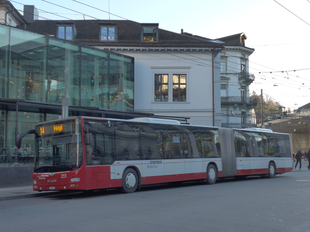 (176'814) - SW Winterthur - Nr. 355/ZH 886'355 - MAN am 28. November 2016 beim Hauptbahnhof Winterthur