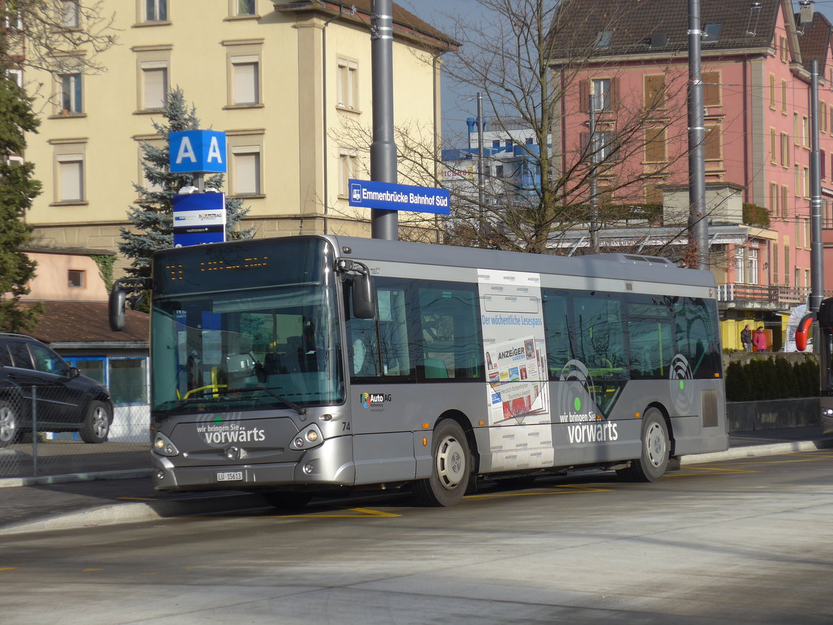 (177'162) - AAGR Rothenburg - Nr. 74/LU 15'613 - Irisbus am 11. Dezember 2016 beim Bahnhof Emmenbrcke Sd