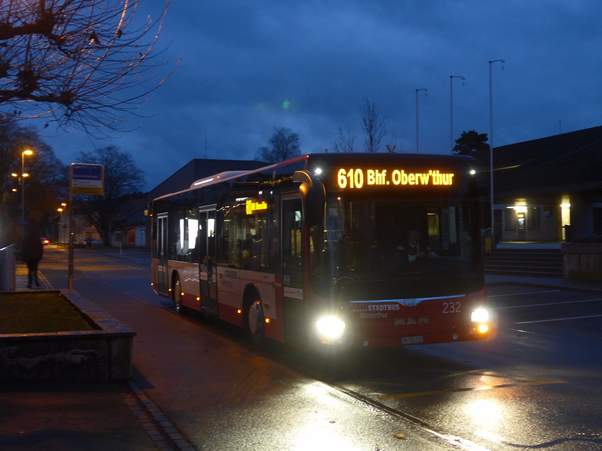 (177'337) - SW Winterthur - Nr. 232/ZH 725'232 - MAN am 24. Dezember 2016 in Wiesendangen, Gemeindehaus