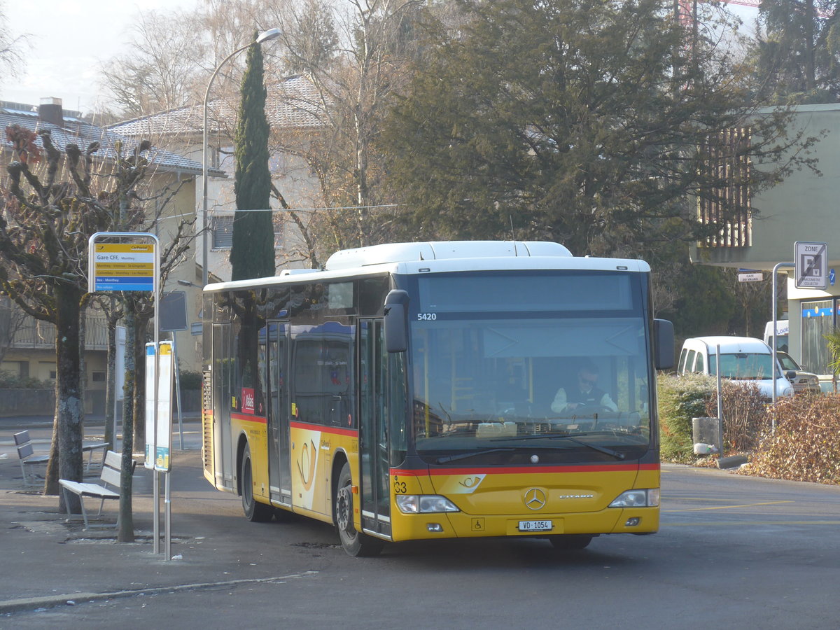 (177'512) - MOB Montreux - Nr. 33/VD 1954 - Mercedes am 1. Januar 2017 beim Bahnhof Monthey CFF