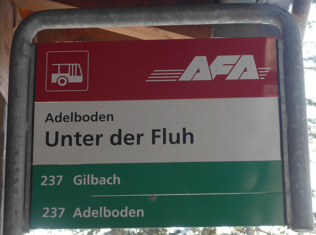 (178'029) - AFA-Haltestellenschild - Adelboden, Unter der Fluh - am 9. Januar 2017