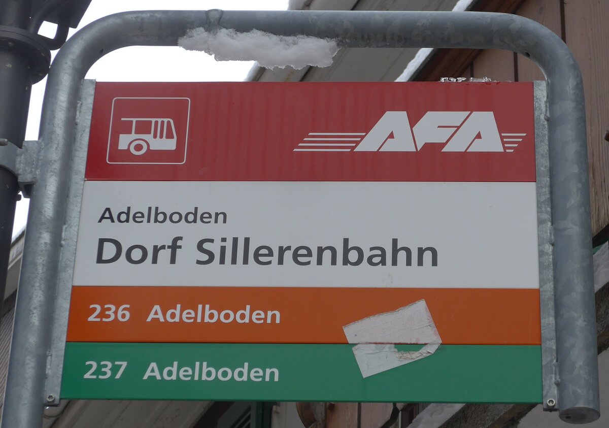 (178'033) - AFA-Haltestellenschild - Adelboden, Dorf Sillerenbahn - am 9. Januar 2017