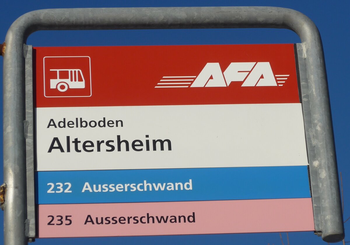 (178'234) - AFA-Haltestellenschild - Adelboden, Altersheim - am 29. Januar 2017