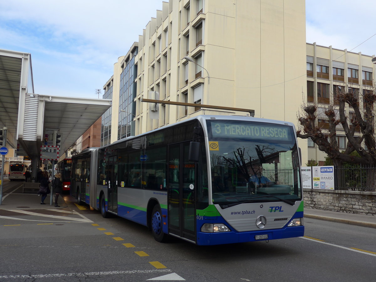 (178'285) - TPL Lugano - Nr. 401/TI 207'012 - Mercedes (ex Nr. 21) am 7. Februar 2017 in Lugano, Centro