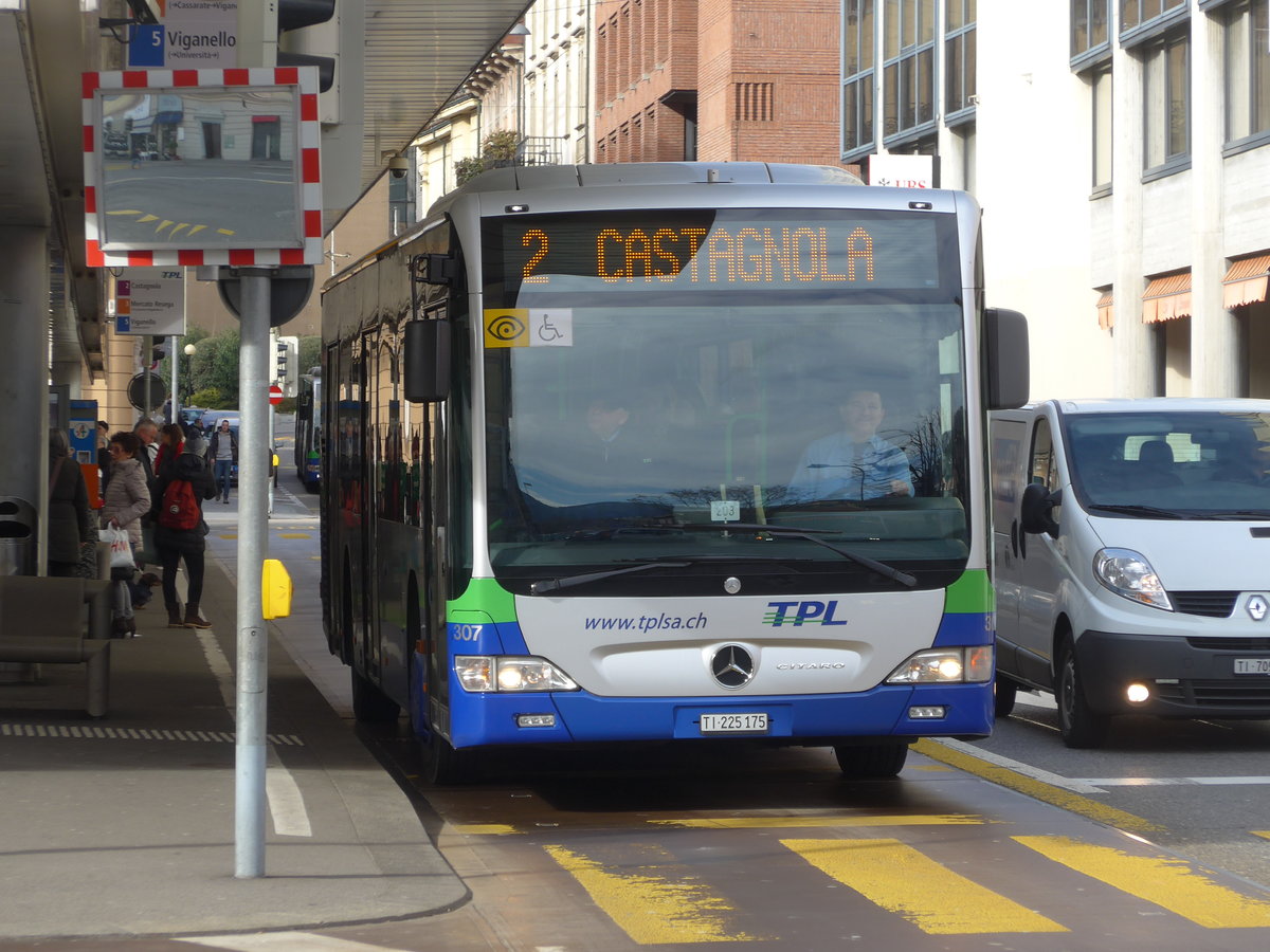 (178'314) - TPL Lugano - Nr. 307/TI 225'175 - Mercedes am 7. Februar 2017 in Lugano, Centro