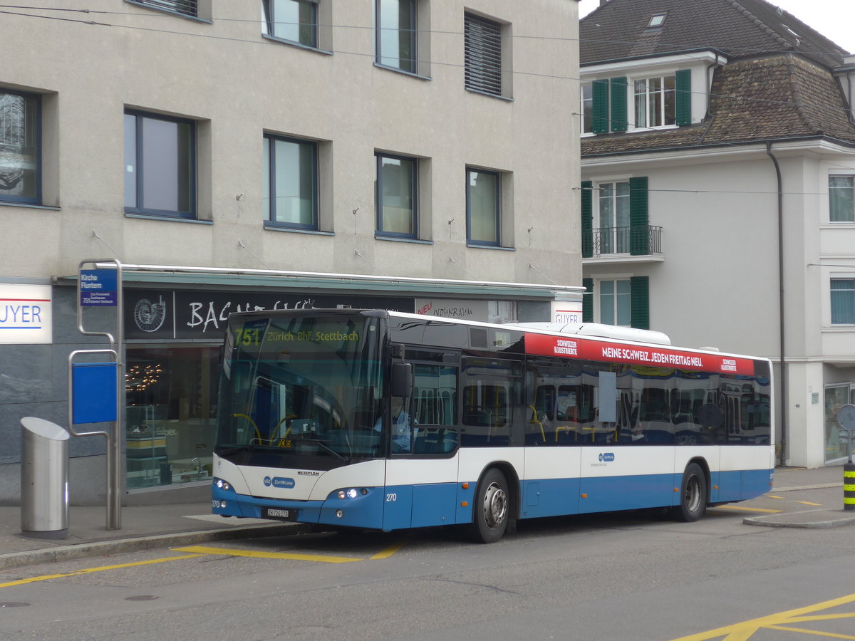 (178'490) - VBZ Zrich - Nr. 270/ZH 726'270 - Neoplan am 10. Februar 2017 in Zrich, Kirche Fluntern