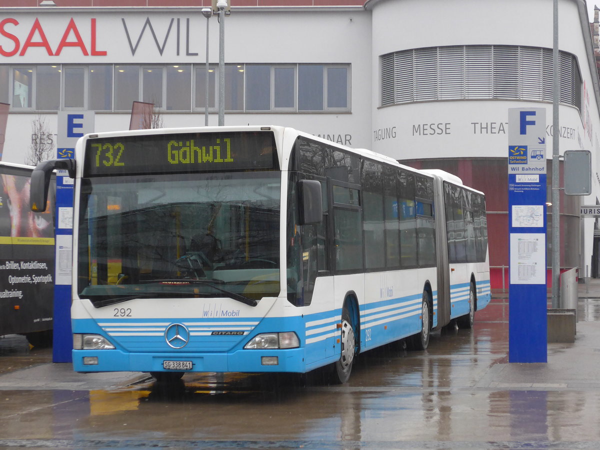 (178'516) - WilMobil, Wil - Nr. 292/SG 338'841 - Mercedes (ex RTB Altsttten Nr. 1) am 17. Februar 2017 beim Bahnhof Wil