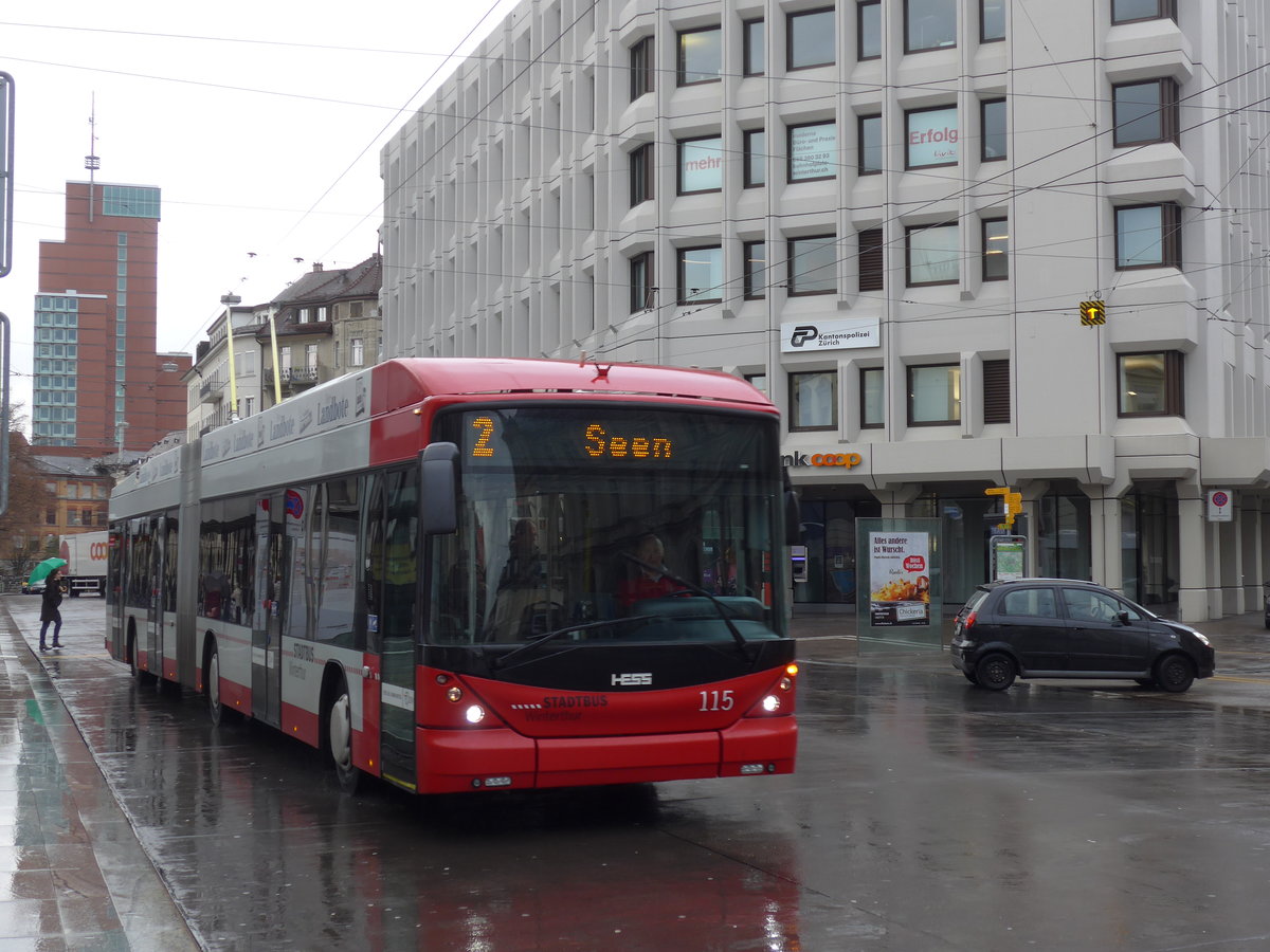 (178'532) - SW Winterthur - Nr. 115 - Hess/Hess Gelenktrolleybus am 17. Februar 2017 beim Hauptbahnhof Winterthur