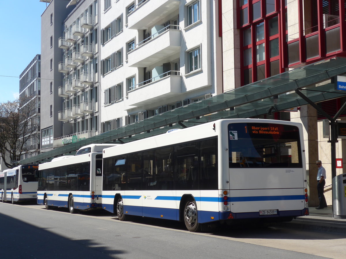 (179'500) - ZVB Zug - Nr. 509/ZG 84'509 - Lanz+Marti/Hess Personenanhnger am 10. April 2017 beim Bahnhof Zug