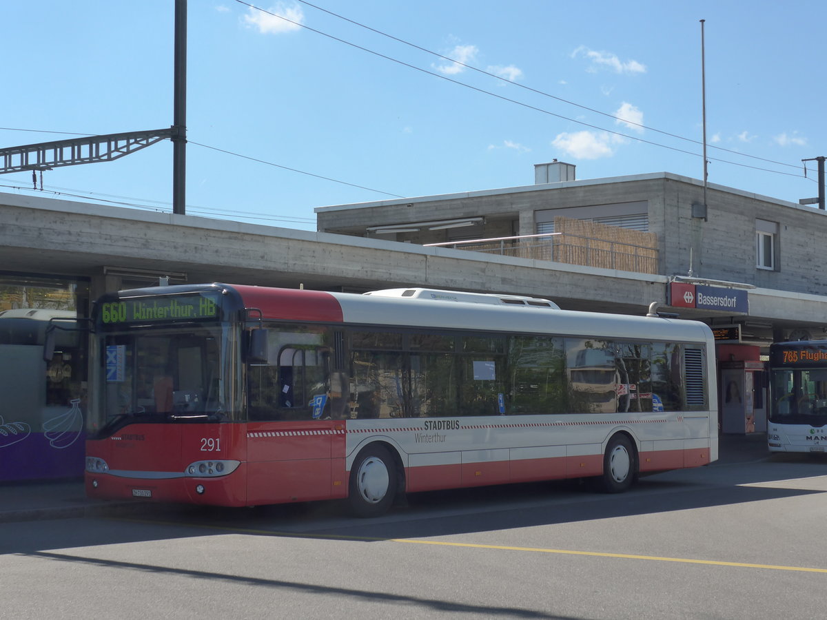 (179'509) - SW Winterthur - Nr. 291/ZH 730'291 - Solaris am 10. April 2017 beim Bahnhof Bassersdorf