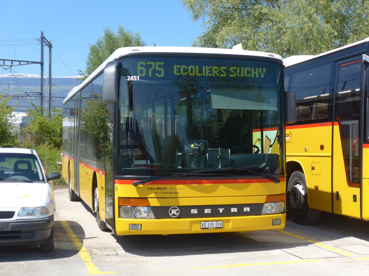 (179'862) - Interbus, Yverdon - Nr. 52/VD 335'339 - Setra (ex Funi-Car, Biel Nr. 21; ex CarPostal Ouest; ex P 25'604) am 29. April 2017 in Yverdon, Postgarage (Einsatz PostAuto)