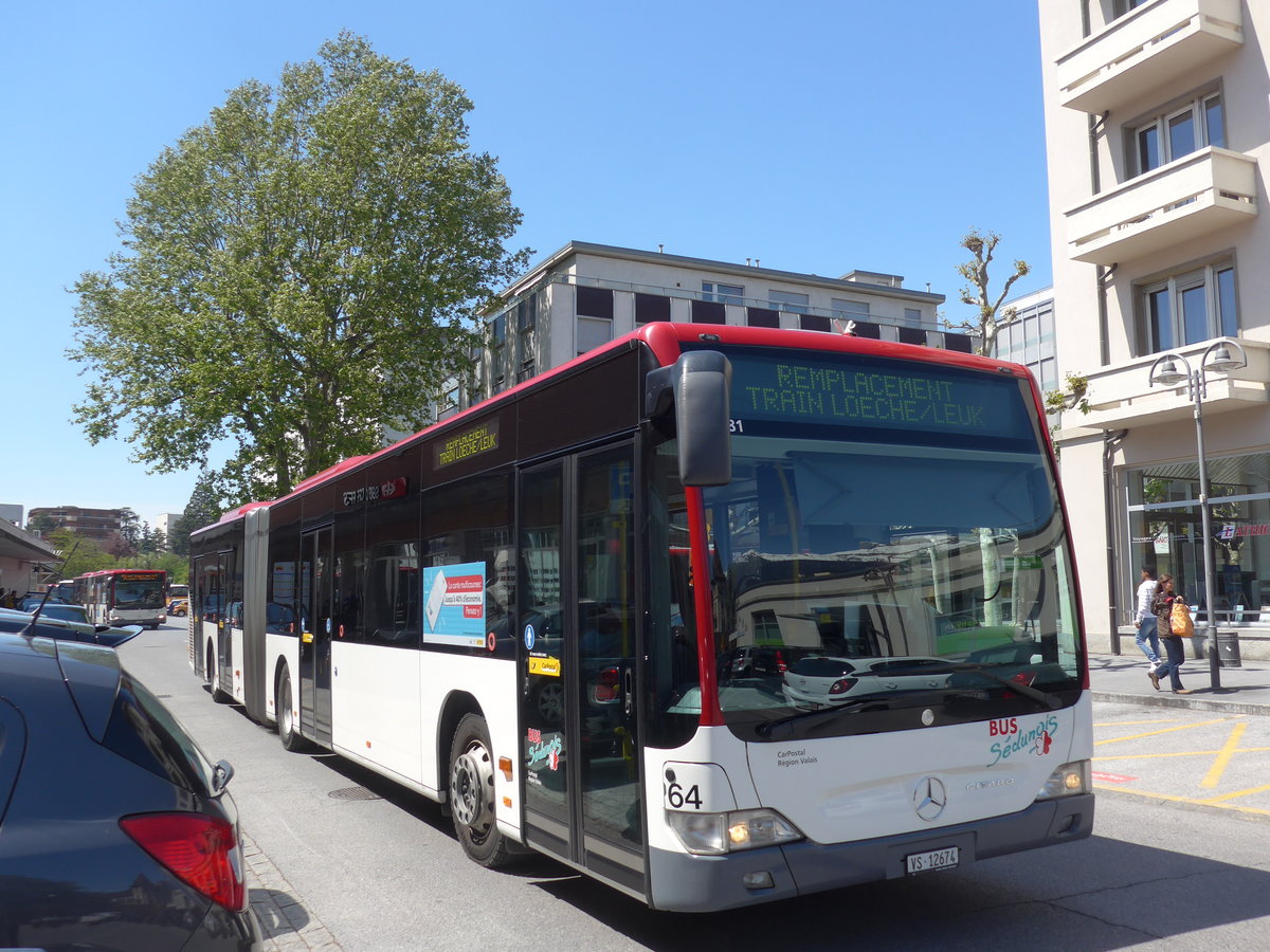 (179'935) - PostAuto Wallis - Nr. 64/VS 12'674 - Mercedes (ex Lathion, Sion Nr. 64) am 30. April 2017 beim Bahnhof Sierre