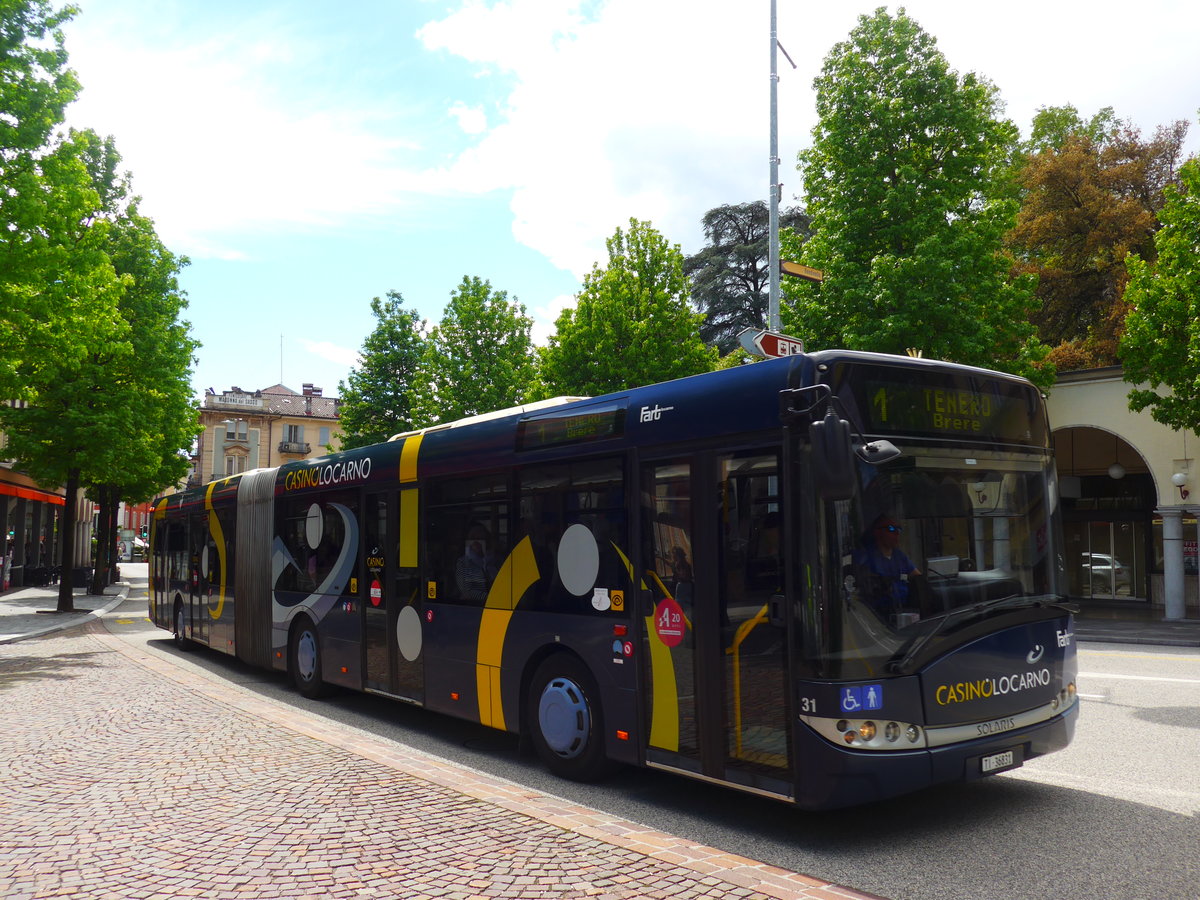 (180'092) - FART Locarno - Nr. 31/TI 36'831 - Solaris am 13. Mai 2017 beim Bahnhof Locarno