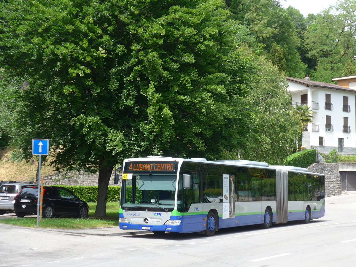 (180'584) - TPL Lugano - Nr. 417/TI 141'716 - Mercedes am 23. mai 2017 in Canobbio, Ganna