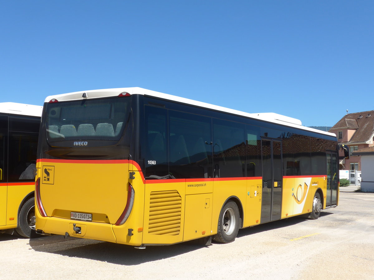 (181'191) - CarPostal Ouest - VD 115'073 - Iveco am 18. Juni 2017 in Yverdon, Garage