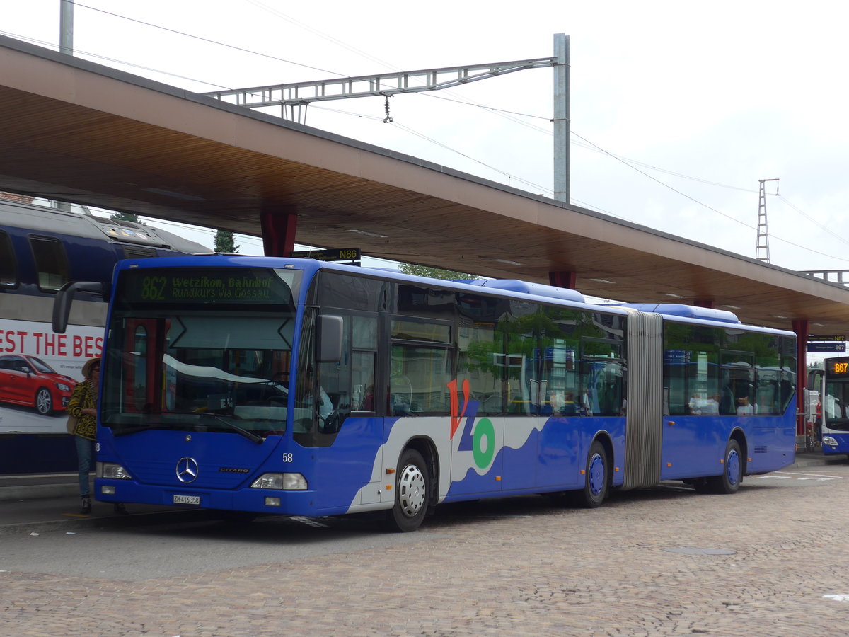 (181'945) - VZO Grningen - Nr. 58/ZH 416'358 - Mercedes am 10. Juli 2017 beim Bahnhof Wetzikon