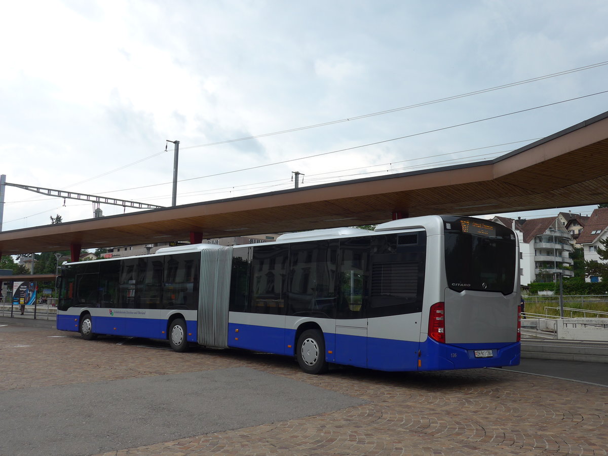 (181'966) - VZO Grningen - Nr. 136/ZH 903'136 - Mercedes am 10. Juli 2017 beim Bahnhof Wetzikon