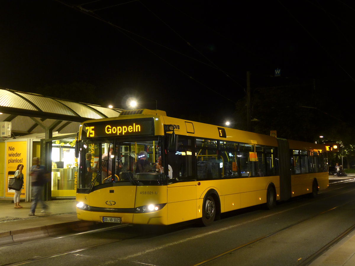 (183'106) - DVB Dresden - Nr. 458'021/DD-VB 1021 - Solaris am 8. August 2017 in Dresden, Pirnaischer Platz