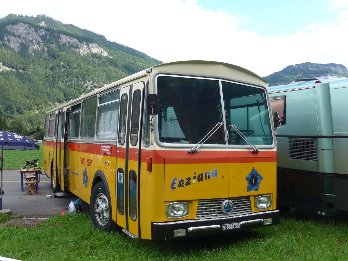 (183'595) - Ghwiler, Birmensdorf - ZH 311'638 - Saurer/Tscher (ex AVG Grindelwald Nr. 12; ex Steiger, Schlatt) am 19. August 2017 in Unterbach, Rollfeld