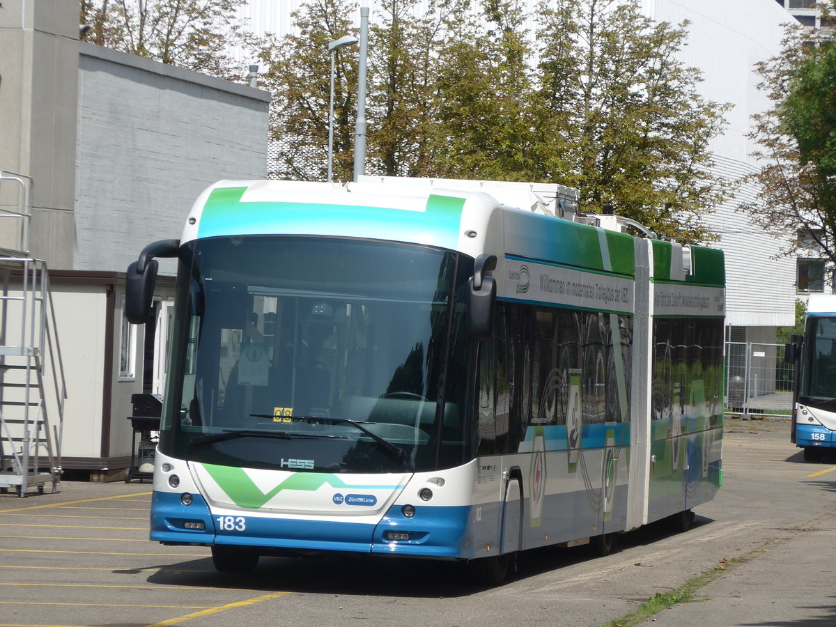 (183'747) - VBZ Zrich - Nr. 183 - Hess/Hess Gelenktrolleybus am 20. August 2017 in Zrich, Garage Hardau