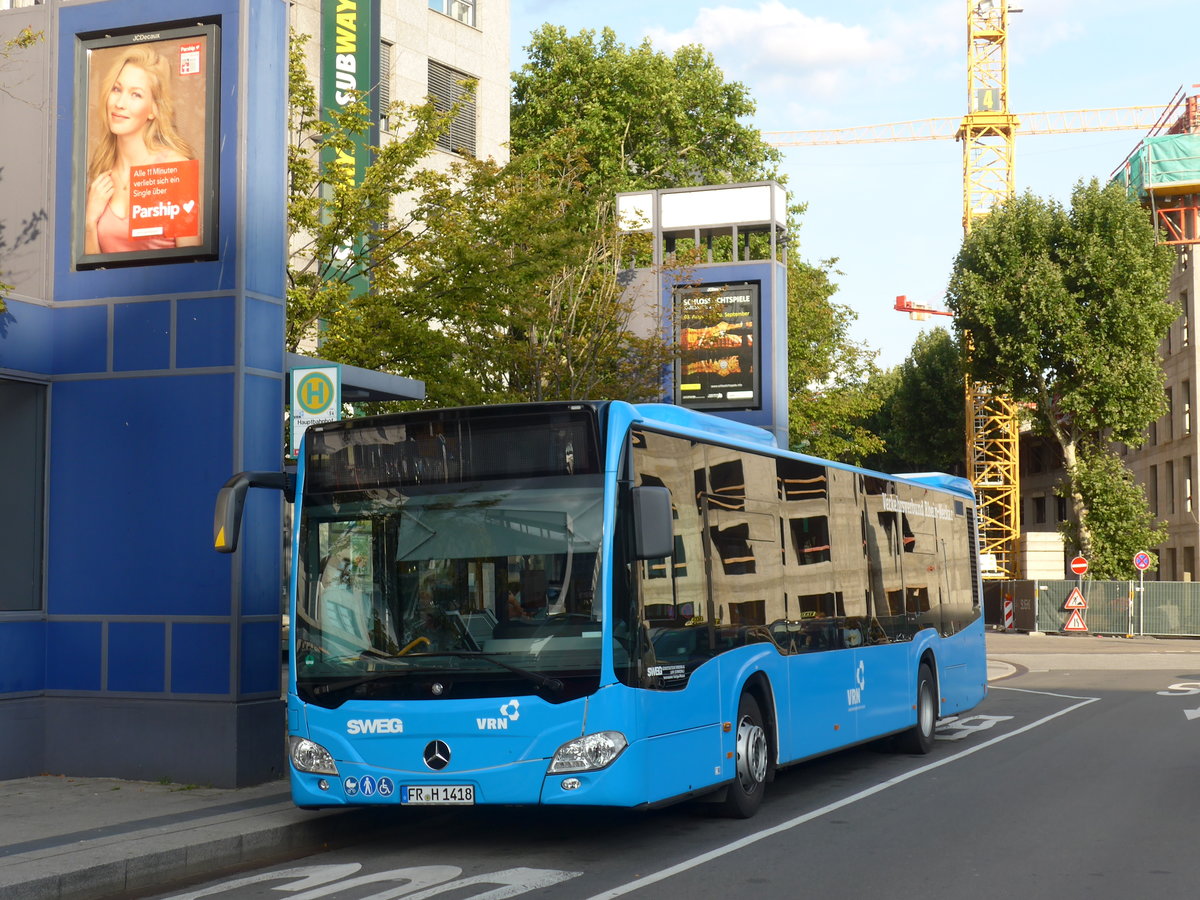 (183'810) - SWEG Lahr - FR-H 1418 - Mercedes am 21. August 2017 beim Hauptbahnhof Mannheim