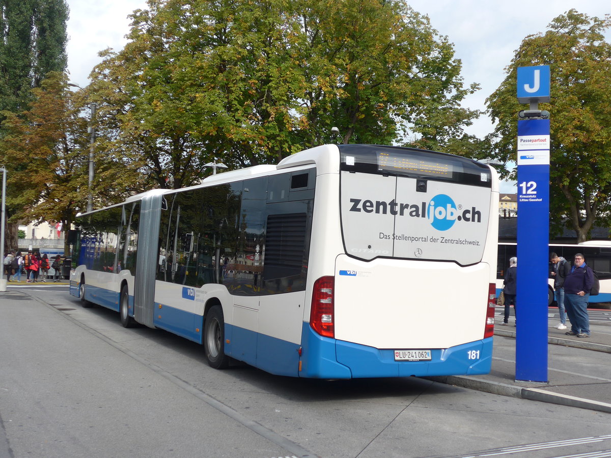 (185'174) - VBL Luzern - Nr. 181/LU 241'062 - Mercedes am 18. September 2017 beim Bahnhof Luzern