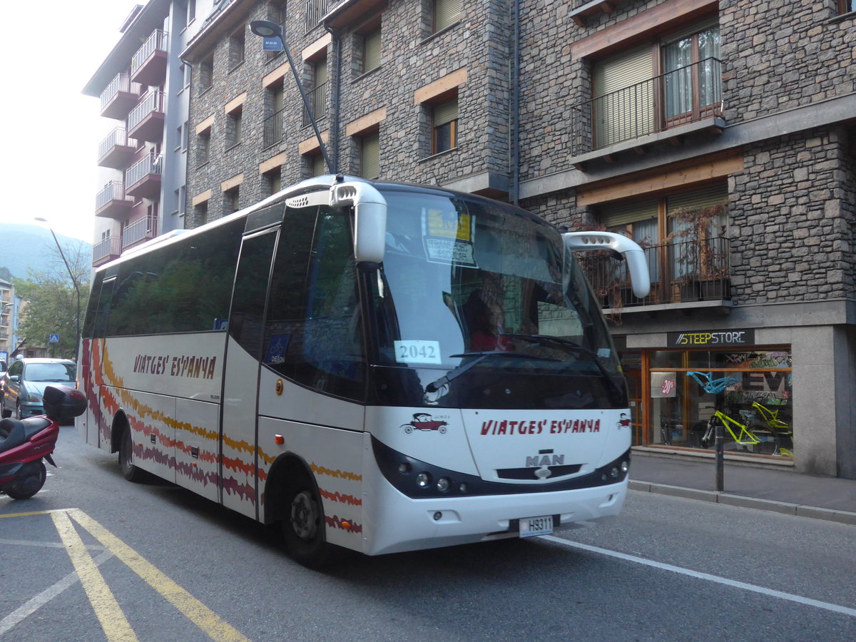 (185'286) - Viatges Espanya, Sant Juli de Lria - H9311 - MAN/Beulas am 27. September 2017 in La Massana, El Pui