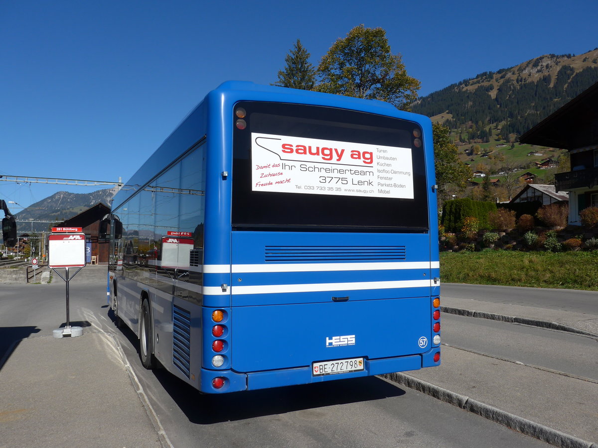 (185'894) - AFA Adelboden - Nr. 57/BE 272'798 - Scania/Hess am 16. Oktober 2017 beim Bahnhof Lenk